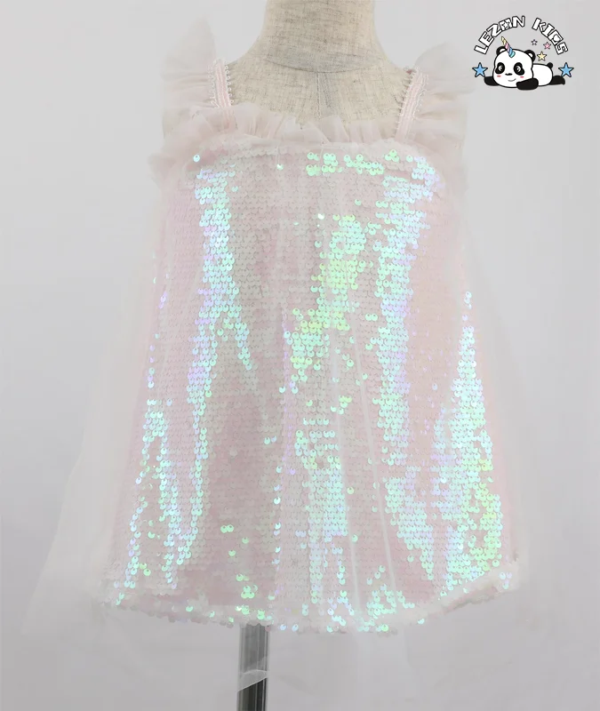 LEZONKIDS - 2024 New Fashion Summer Clothing Camisole Daily Life Girls Dress Sequin Patches Party Girls Dress